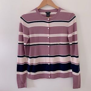 NWOT Ann Taylor Plum Ivory Stripes Cardigan S